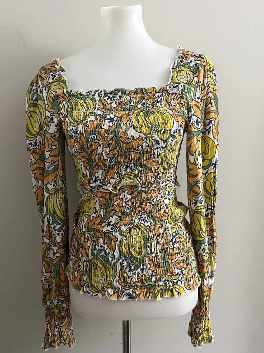 Anthropologie Rayna Floral Smocked Top Boho Fairy Hippie Festival Cottagecore